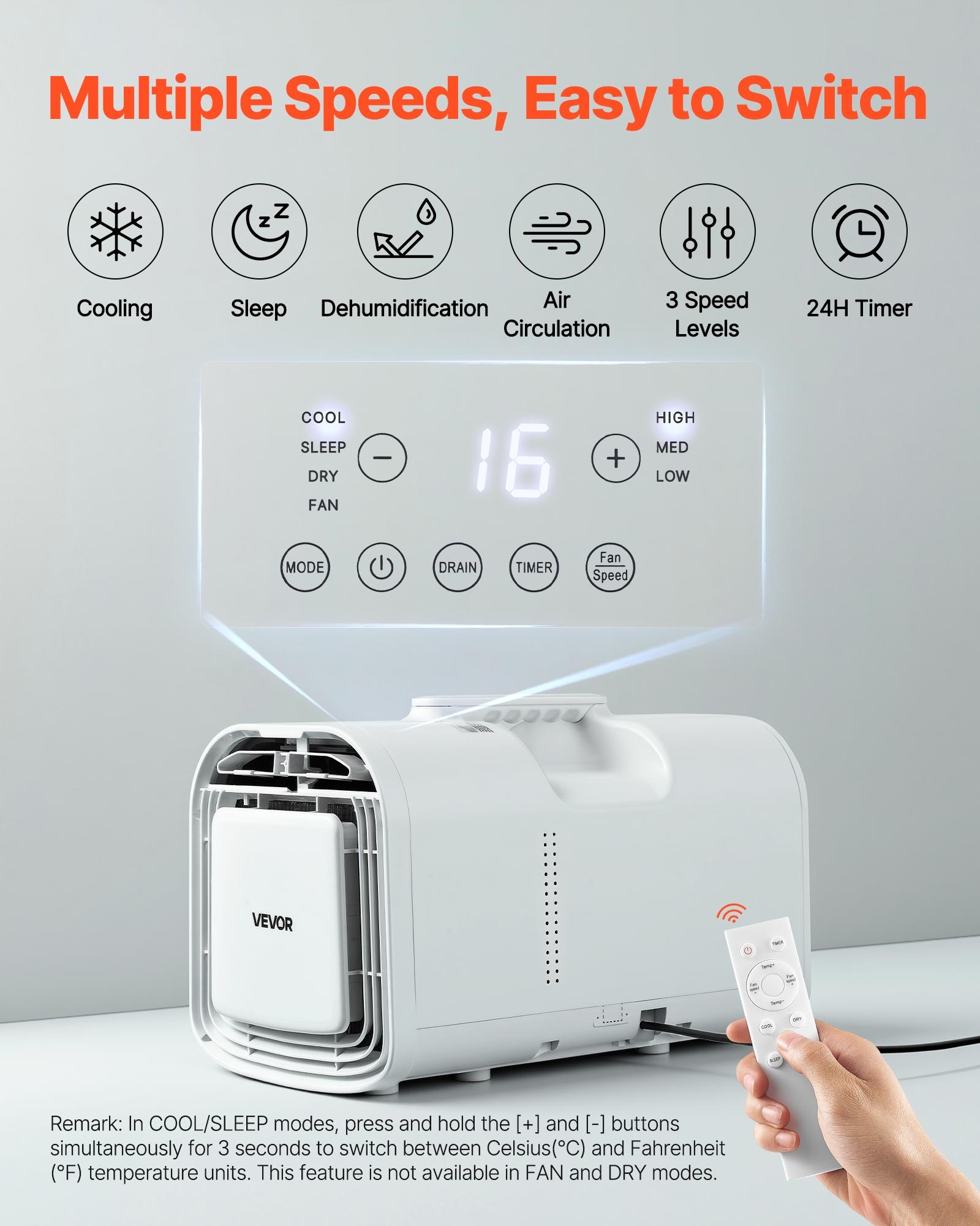 VEVOR Aire Acondicionado Portátil para Camping 3000 BTU, 530 W, Control Táctil y Remoto, Temporizador Programable, Flujo de Aire 200 m³/h para Tiendas de Campaña, Caravanas, Exteriores y Hogar, Blanco