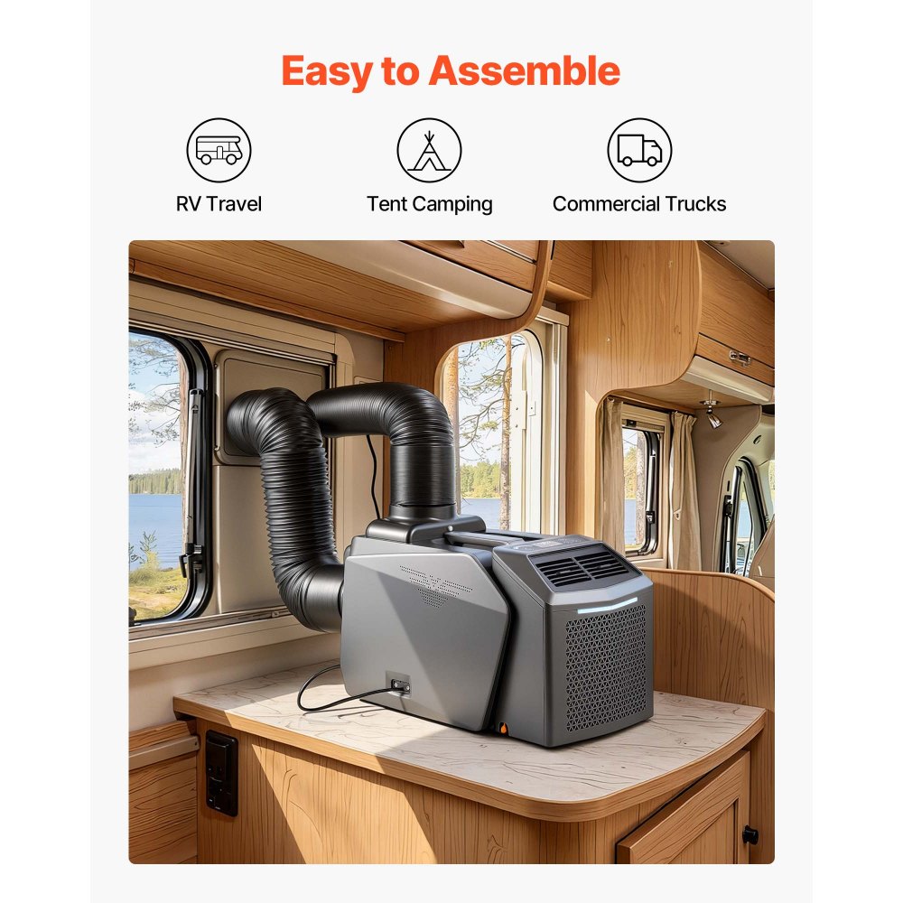 VEVOR Aire Acondicionado Portátil, 200 m³/h, 580 W con Doble Manguera, Control Táctil y Remoto, Temporizador 1-24 h, Bajo Ruido de 58 dB, para Camping, Caravana, Tienda de Campaña y Espacios Pequeños
