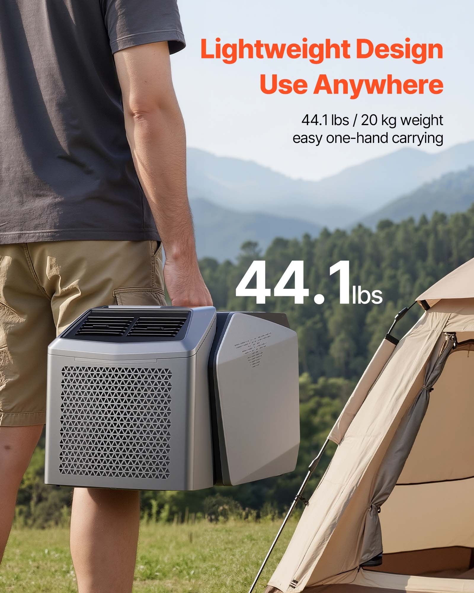 VEVOR Aire Acondicionado Portátil, 200 m³/h, 580 W con Doble Manguera, Control Táctil y Remoto, Temporizador 1-24 h, Bajo Ruido de 58 dB, para Camping, Caravana, Tienda de Campaña y Espacios Pequeños