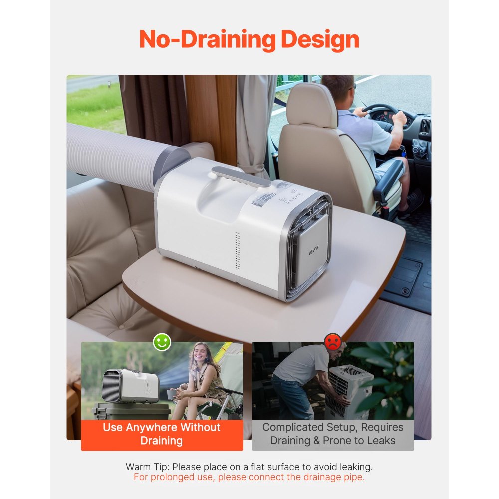 VEVOR Aire Acondicionado Portátil para Camping 3000 BTU, 530 W, Control Táctil y Remoto, Temporizador de 24 Horas, Flujo de Aire 200 m³/h, Compatible con 24 V CC/CA para Tiendas de Campaña y Caravanas