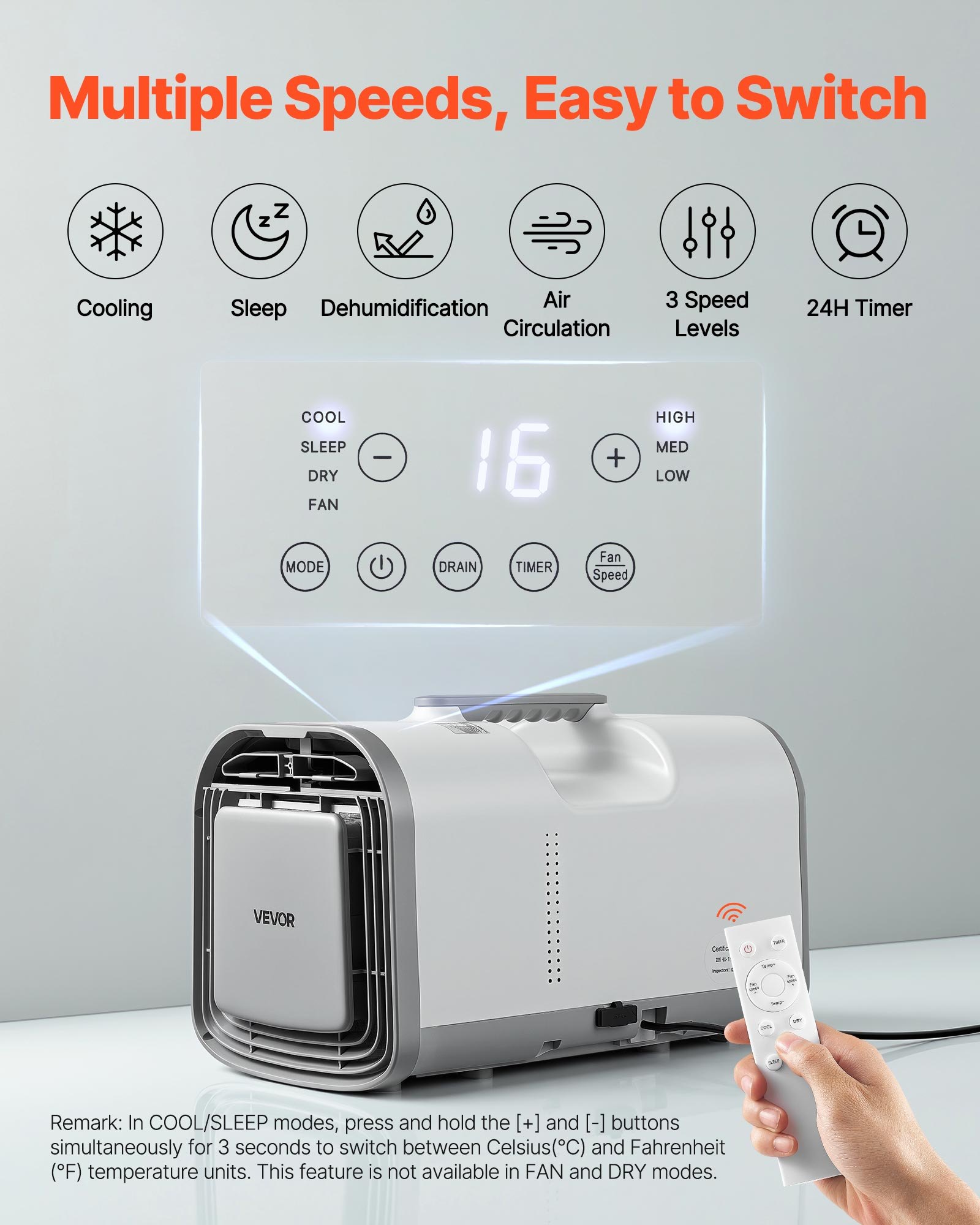 VEVOR Aire Acondicionado Portátil para Camping 3000 BTU, 530 W, Control Táctil y Remoto, Temporizador de 24 Horas, Flujo de Aire 200 m³/h, Compatible con 24 V CC/CA para Tiendas de Campaña y Caravanas