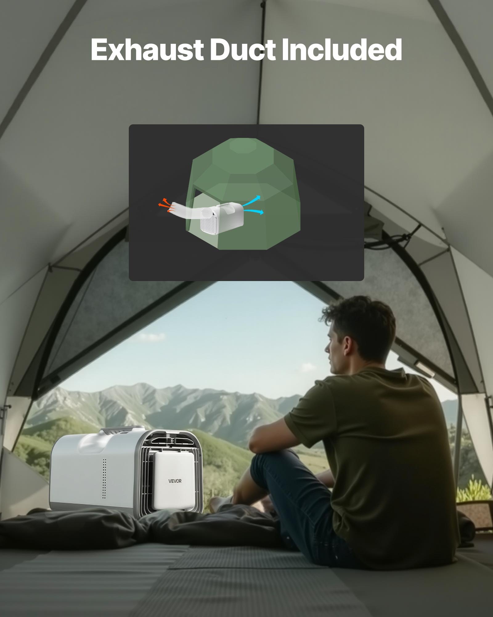 VEVOR Aire Acondicionado Portátil para Camping 3000 BTU, 530 W, Control Táctil y Remoto, Temporizador de 24 Horas, Flujo de Aire 200 m³/h, Compatible con 24 V CC/CA para Tiendas de Campaña y Caravanas