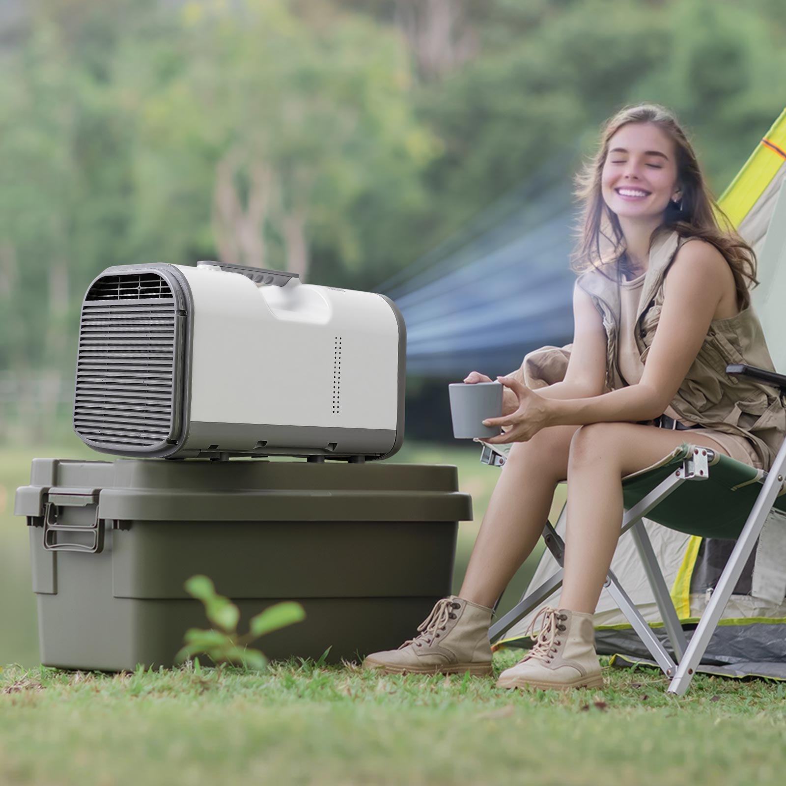 VEVOR Aire Acondicionado Portátil para Camping 3000 BTU, 530 W, Control Táctil y Remoto, Temporizador de 24 Horas, Flujo de Aire 200 m³/h, Compatible con 24 V CC/CA para Tiendas de Campaña y Caravanas
