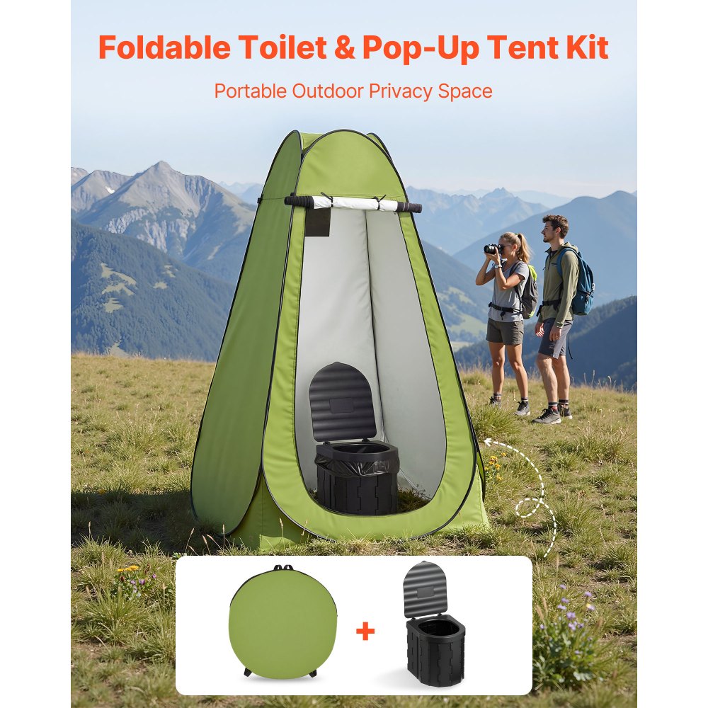 VEVOR Inodoro Portátil Plegable 300 mm con Carpa, Inodoro Portátil para Camping Carga de 150 kg, con Bolsa de Transporte, para Uso Doméstico, Viajes en Autocaravana, Senderismo, Navegación, Coche