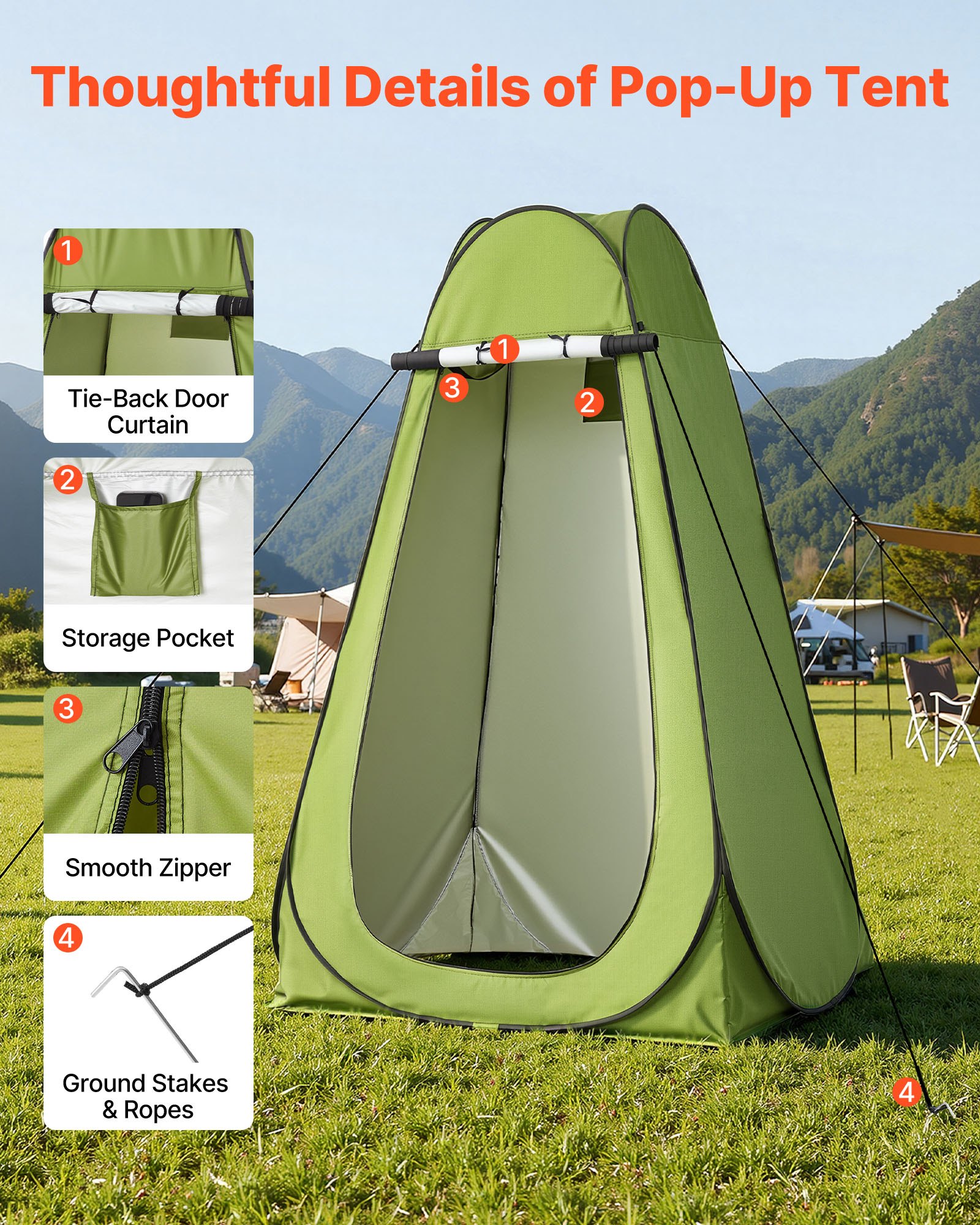 VEVOR Inodoro Portátil Plegable 300 mm con Carpa, Inodoro Portátil para Camping Carga de 150 kg, con Bolsa de Transporte, para Uso Doméstico, Viajes en Autocaravana, Senderismo, Navegación, Coche