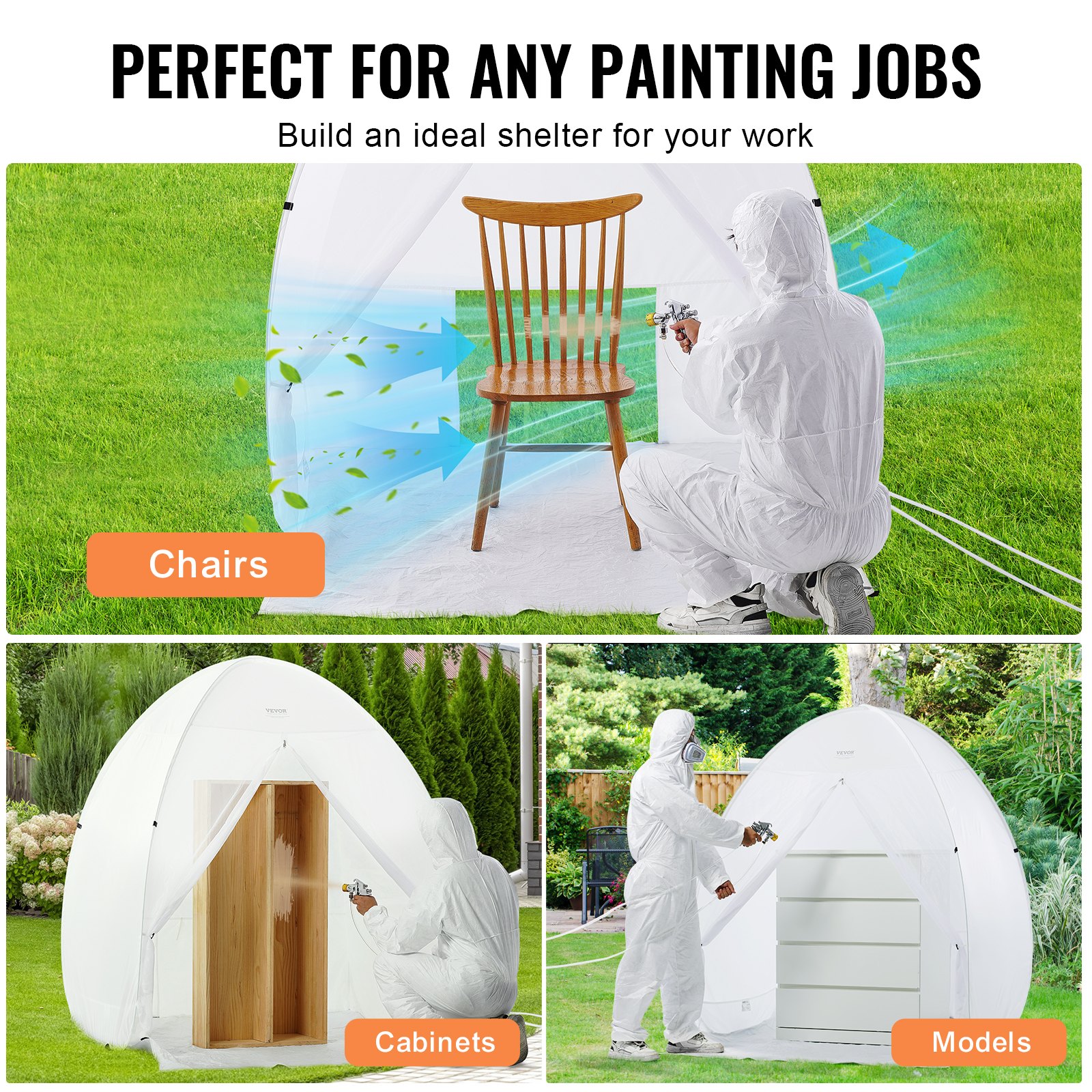 VEVOR Carpa de Pintura Portátil 152x152x178 cm Cabina de Pintura en Aerosol Emergente Portátil con Piso Incorporado Ventana de Escape Tienda de Pintura para Muebles Bricolaje de Estación de Pintura