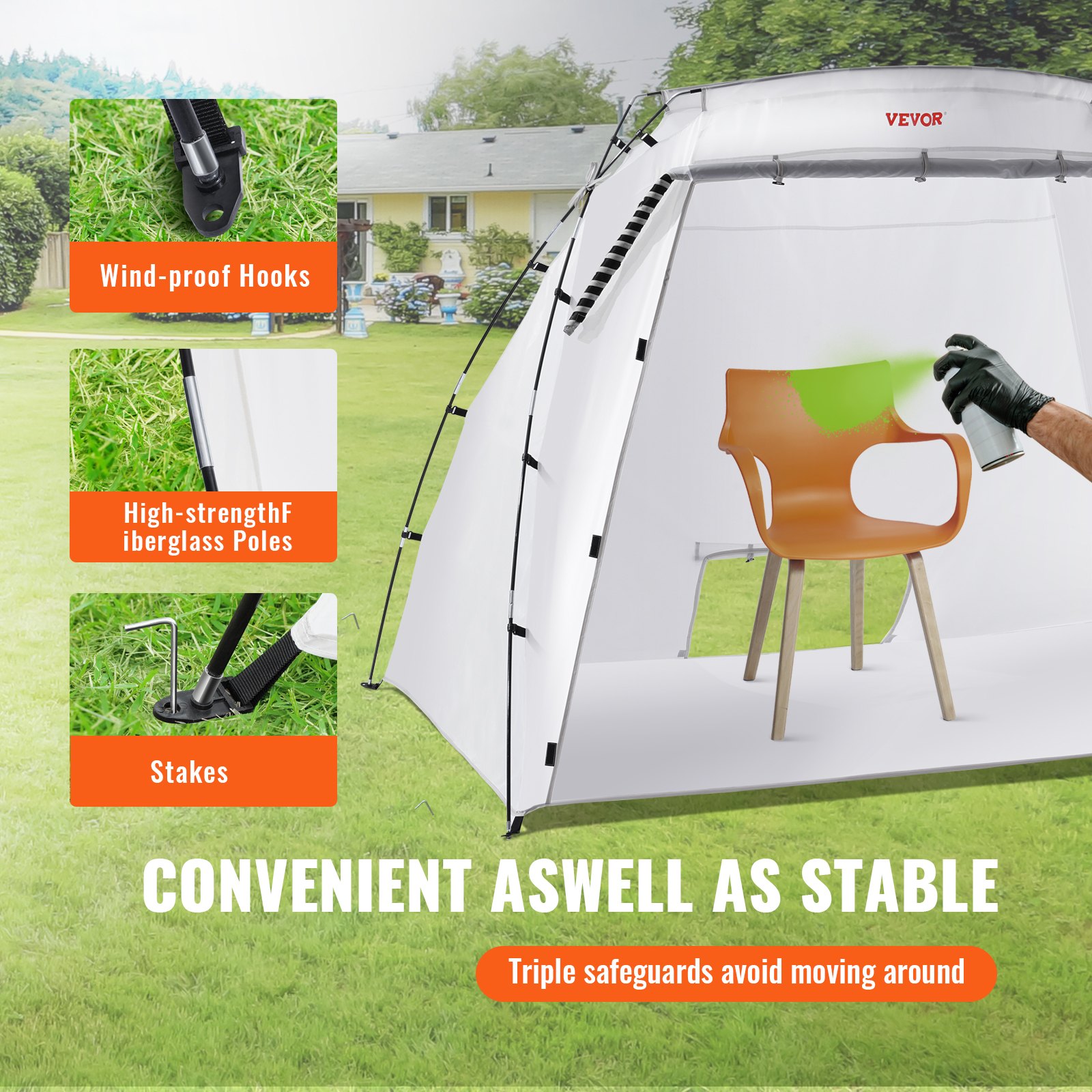 VEVOR Carpa de Pintura Portátil 228x158x158 cm Cabina de Pintura en Aerosol Plegable Oxford 210D Tienda de Pintura con Película Desechable para Muebles de Gran Tamaño Bricolaje de Estación de Pintura