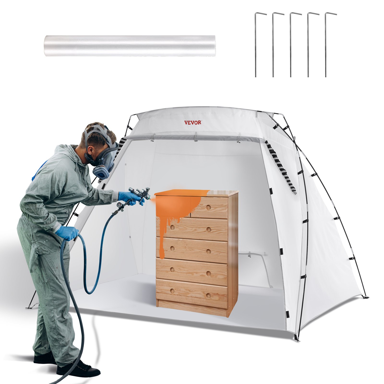 VEVOR Carpa de Pintura Portátil 228x158x158 cm Cabina de Pintura en Aerosol Plegable Oxford 210D Tienda de Pintura con Película Desechable para Muebles de Gran Tamaño Bricolaje de Estación de Pintura