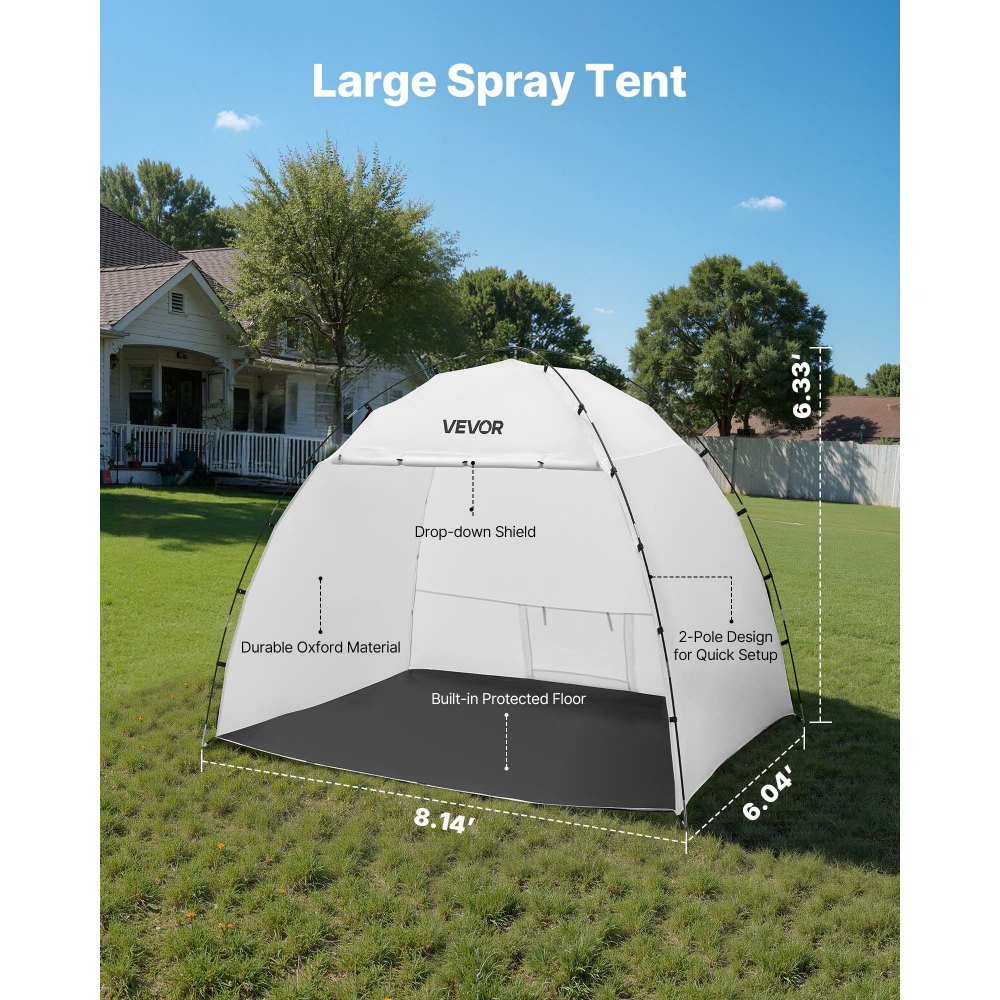 VEVOR Cabina de Pintura Portátil, Área de Trabajo de 233 x 172 x 190 cm, Impermeable, con Suelo Integrado y Puerta Enrollable para Armarios, Sillas y Mesas, para Proyectos Fluidos, Color Blanco