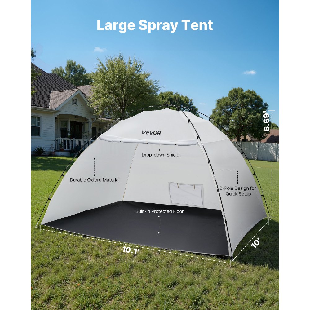 VEVOR Cabina de Pintura Portátil, Área de Trabajo 295 x 292 x 202 cm, Impermeable, Tela Oxford 210D, con Suelo Integrado y Puerta Enrollable para Armarios, Sillas y Mesas, para Proyectos Fluidos