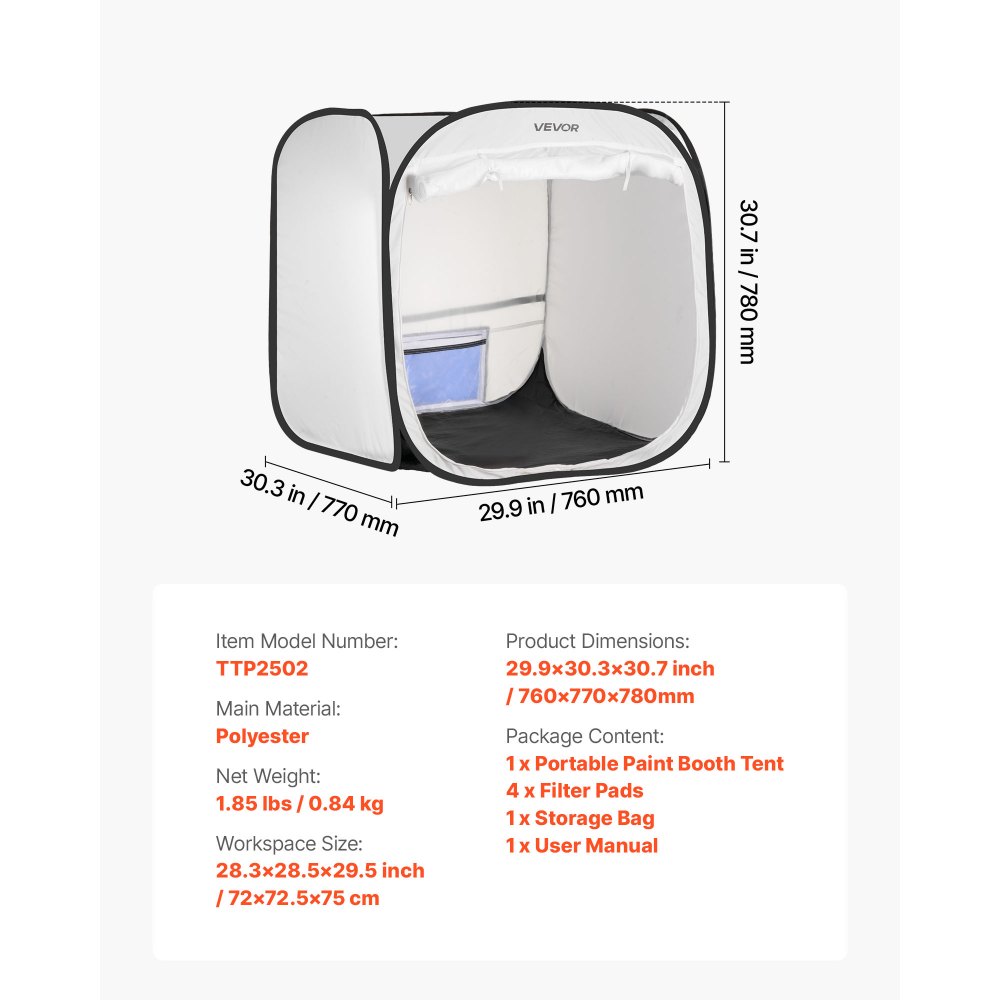 VEVOR Cabina de Pintura Portátil, Área de Trabajo de 72 x 72,5 x 5 cm, Carpa Emergente para Pintar con Aerosol, para Maquetas, Esculturas, Jarrones y Marcos de Fotos, 760 x 770 x 780 mm, Blanco