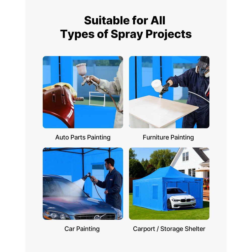 VEVOR Carpa Portátil para Cabina de Pintura en Aerosol, Impermeable Plegable, 4 Ventanas Laterales de Malla a Autopartes, Muebles y Motocicletas, contra Salpicaduras, Azul, 5985 x 4000 x 3730 mm