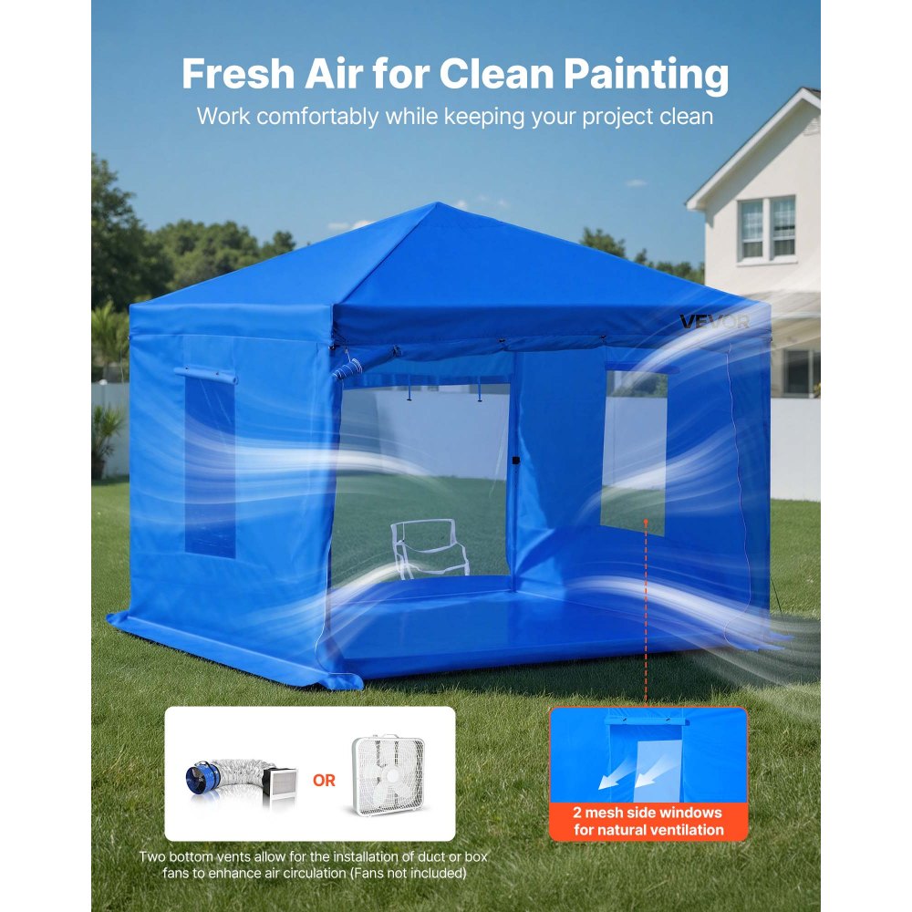 VEVOR Carpa Portátil Espaciosa para Cabina de Pintura, Impermeable y Plegable, con 2 Ventanas Laterales de Malla, Ideal para Autopartes, Muebles y Motocicletas, Color Azul, 3000 x 3000 x 2700 mm
