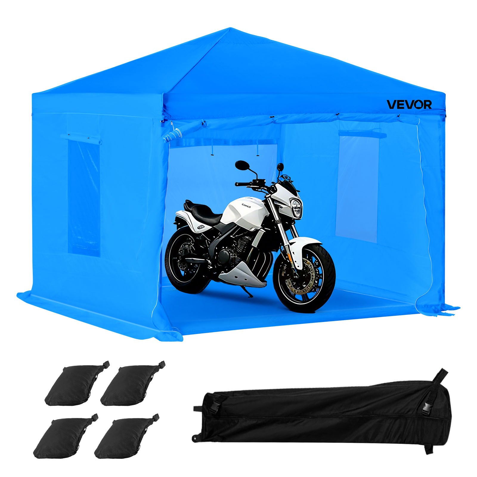 VEVOR Carpa Portátil Espaciosa para Cabina de Pintura, Impermeable y Plegable, con 2 Ventanas Laterales de Malla, Ideal para Autopartes, Muebles y Motocicletas, Color Azul, 3000 x 3000 x 2700 mm