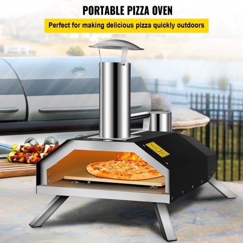 VEVOR Horno de Pizza para Exterior Tamaño de Pizza de 12" Horno de Pellet para Pizza de Acero Inoxidable 76,4x44,3x54,5 cm 600 Centígrados Horno Leña para Pizza Portátil para Jardín para Bistec, Pollo