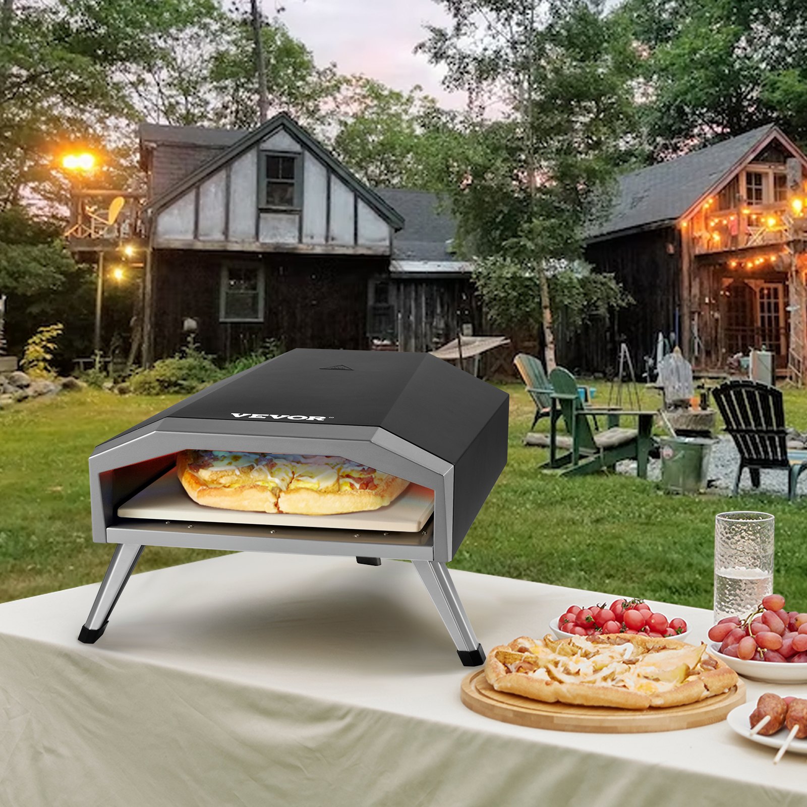 VEVOR Horno de Pizza Portátil 330 mm de Acero Inoxidable Horno Portátil de Gas para Exteriores con Piedra de Pizza Plegable Cocción Rápida 540 °C para Cocinar Pan Camping Barbacoa Jardín Patio