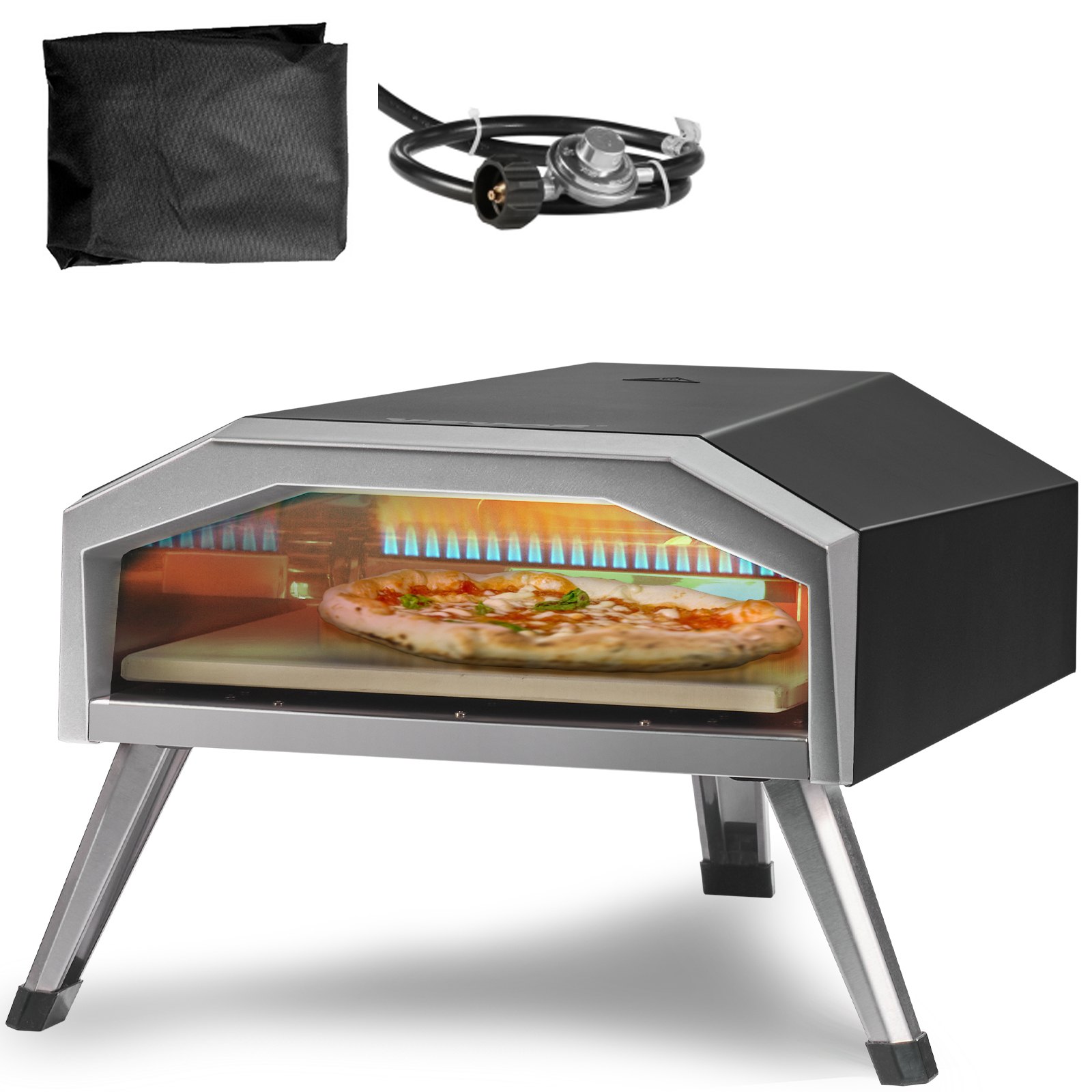 VEVOR Horno de Pizza Portátil 330 mm de Acero Inoxidable Horno Portátil de Gas para Exteriores con Piedra de Pizza Plegable Cocción Rápida 540 °C para Cocinar Pan Camping Barbacoa Jardín Patio