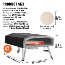 VEVOR Horno de Pizza Portátil 406,4 mm de Acero Inoxidable Horno Portátil de Gas para Exteriores con Piedra de Pizza Plegable Cocción Rápida 540 °C para Cocinar Pan Camping Barbacoa Jardín Patio