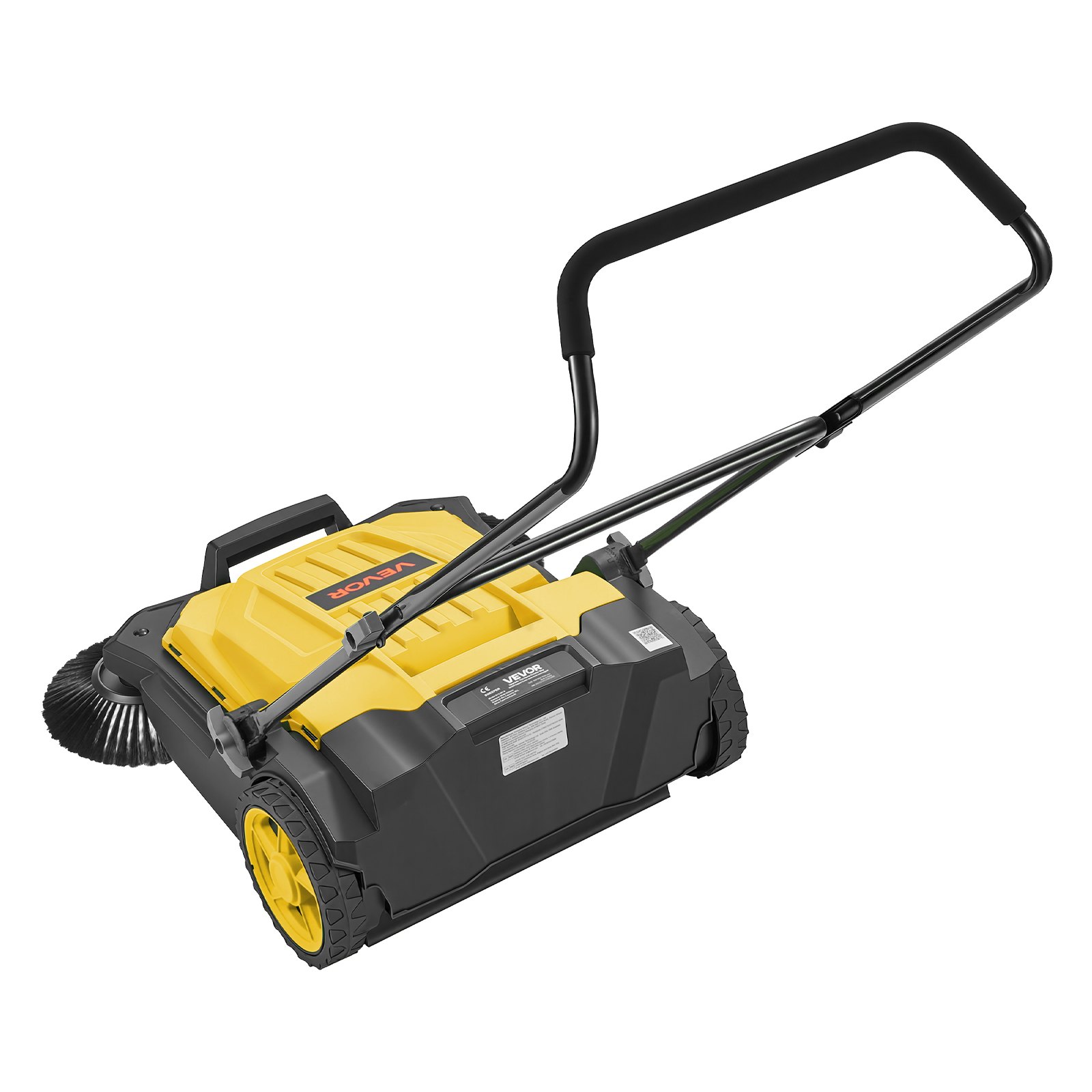 VEVOR Barredora Manual, Ancho de Trabajo 650 mm, Barredora de Empuje para Suelo, Contenedor de 18,9 L, Mango Ergonómico y Ajustable, Limpieza de Residuos para Jardín Patio Pasarela, Color Amarillo