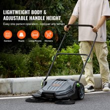 VEVOR Barredora de suelo de empuje, barredora mecánica, ancho de barrido 65 cm, escoba manual no eléctrica, contenedor de residuos de 18,9 L, mango plegable ajustable en ángulo y altura