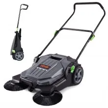 VEVOR Barredora de suelo de empuje, barredora mecánica, ancho de barrido 65 cm, escoba manual no eléctrica, contenedor de residuos de 18,9 L, mango plegable ajustable en ángulo y altura