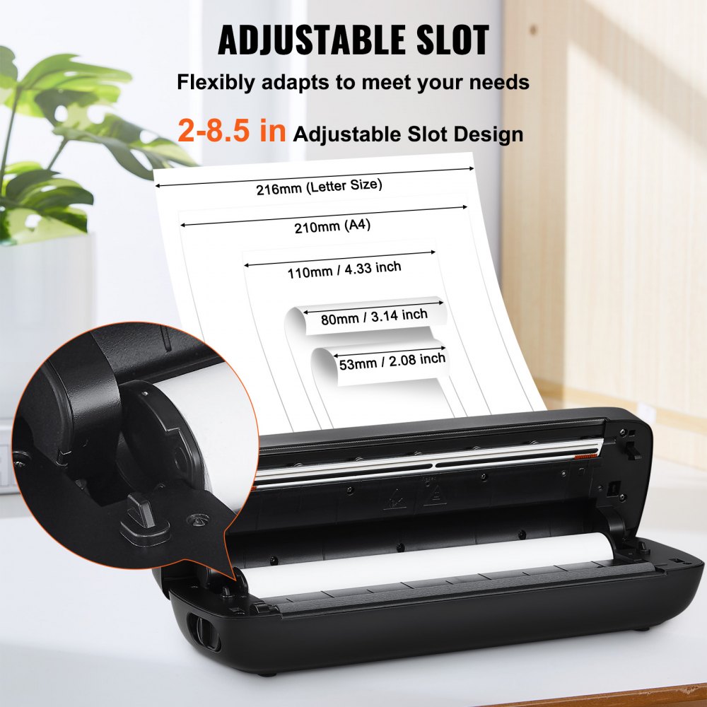 VEVOR Impresora Portátil Batería de 2600 mAh 203 DPI, Impresora Móvil sin Tinta con Bluetooth para Papel Térmico A4, A5, Compatible con iOS, Android y Portátiles para Viajes, Oficina y Uso Doméstico