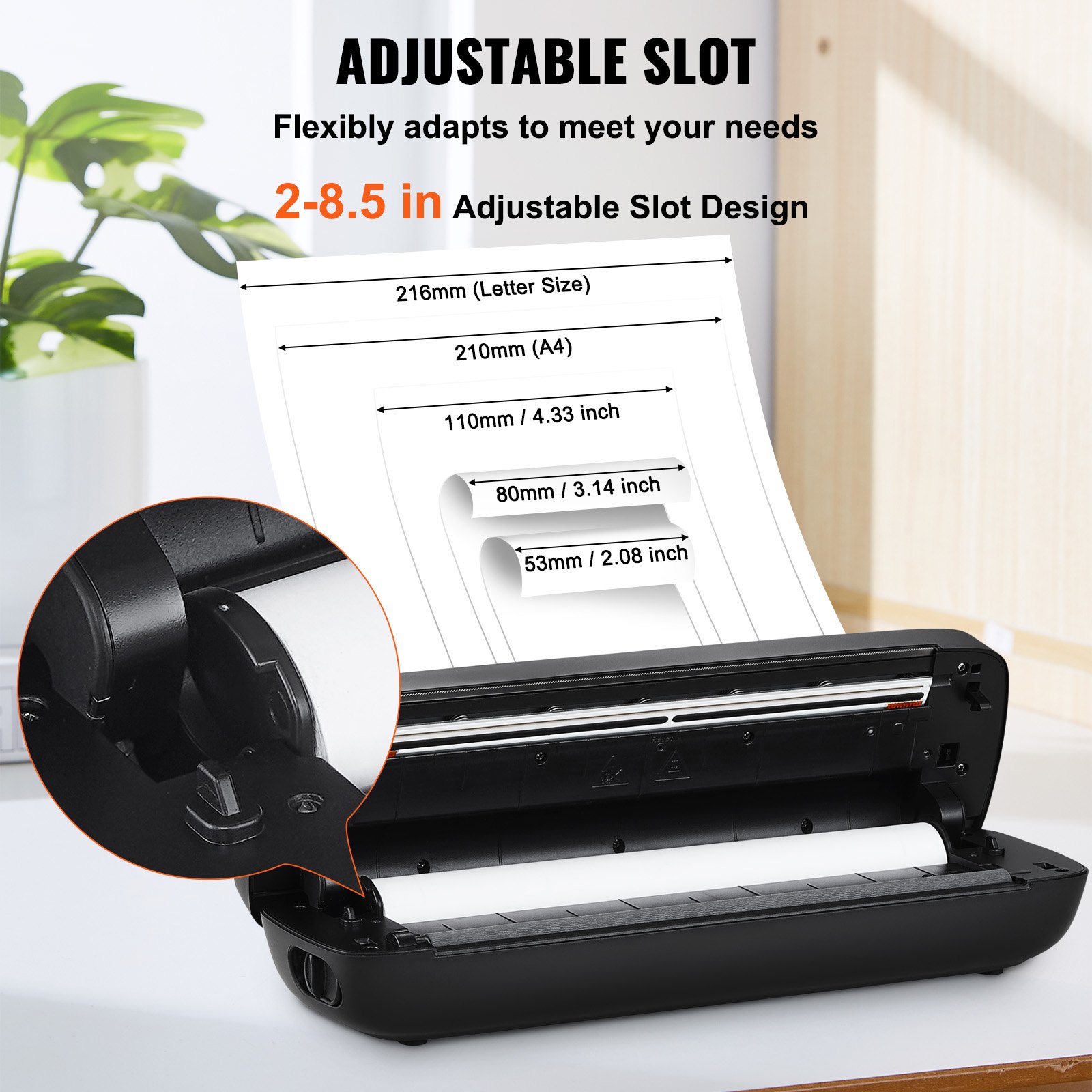 VEVOR Impresora Portátil Batería de 2600 mAh 203 DPI, Impresora Móvil sin Tinta con Bluetooth para Papel Térmico A4, A5, Compatible con iOS, Android y Portátiles para Viajes, Oficina y Uso Doméstico