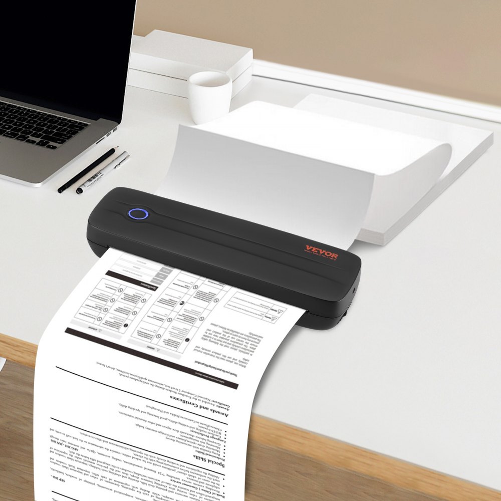 VEVOR Impresora Portátil de 290 x 90 x 60 mm 300 DPI, Impresora Móvil sin Tinta con Bluetooth para Papel Térmico A4, A5, Compatible con iOS, Android y Portátiles para Viajes, Oficina y Uso Doméstico