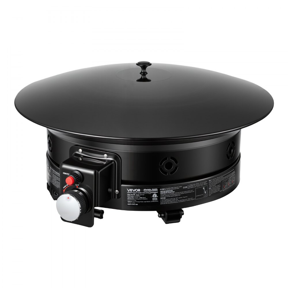 VEVOR Brasero de Gas Propano Portátil 60,5 cm 53000 BTU con Parrilla, Piedras Volcánicas, Patas Plegables, Llama Ajustable, sin Humo, Fogata de Propano Portátil para Camping Patio Terraza Playa Viaje