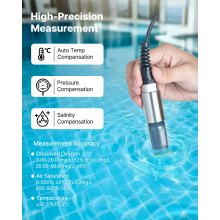 VEVOR Medidor de Oxígeno Disuelto Portátil, con Cable de Electrodo 4 m, Transferencia de Datos Bluetooth/USB, Almacenamiento de 750 Datos, Medidor de OD, Rango de Medición 0-50 mg/L, para Estanques
