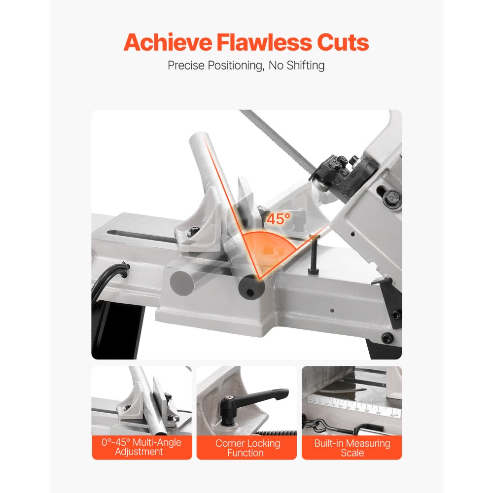 VEVOR metal band saw with stand, rectangular cutting capacity 10x15cm, hacksaw with 550W motor, 0–45° angle adjustment, variable speed, for metal, wood and plastic