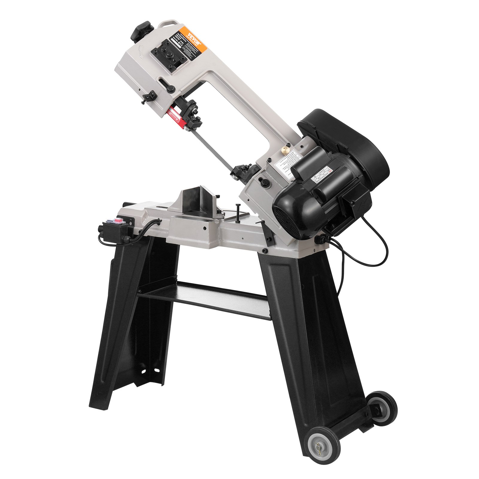 VEVOR Sierra de Cinta Horizontal Portátil 86 x 41 x 135 cm para Corte Horizontal y Vertical de Metal con Motor de 550 W, Ajuste de Ángulo de 0 a 45°, Velocidad Variable, para Metal, Madera y Plástico