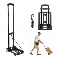 VEVOR Carretilla de Mano Plegable, Carrito de Equipaje Plegable con 2 Ruedas y 1 Cuerda Elástica Carrito de Plataforma Utilitario Carga de 49,9 kg para Equipaje de Viaje, Aeropuerto, Mudanza, Negro
