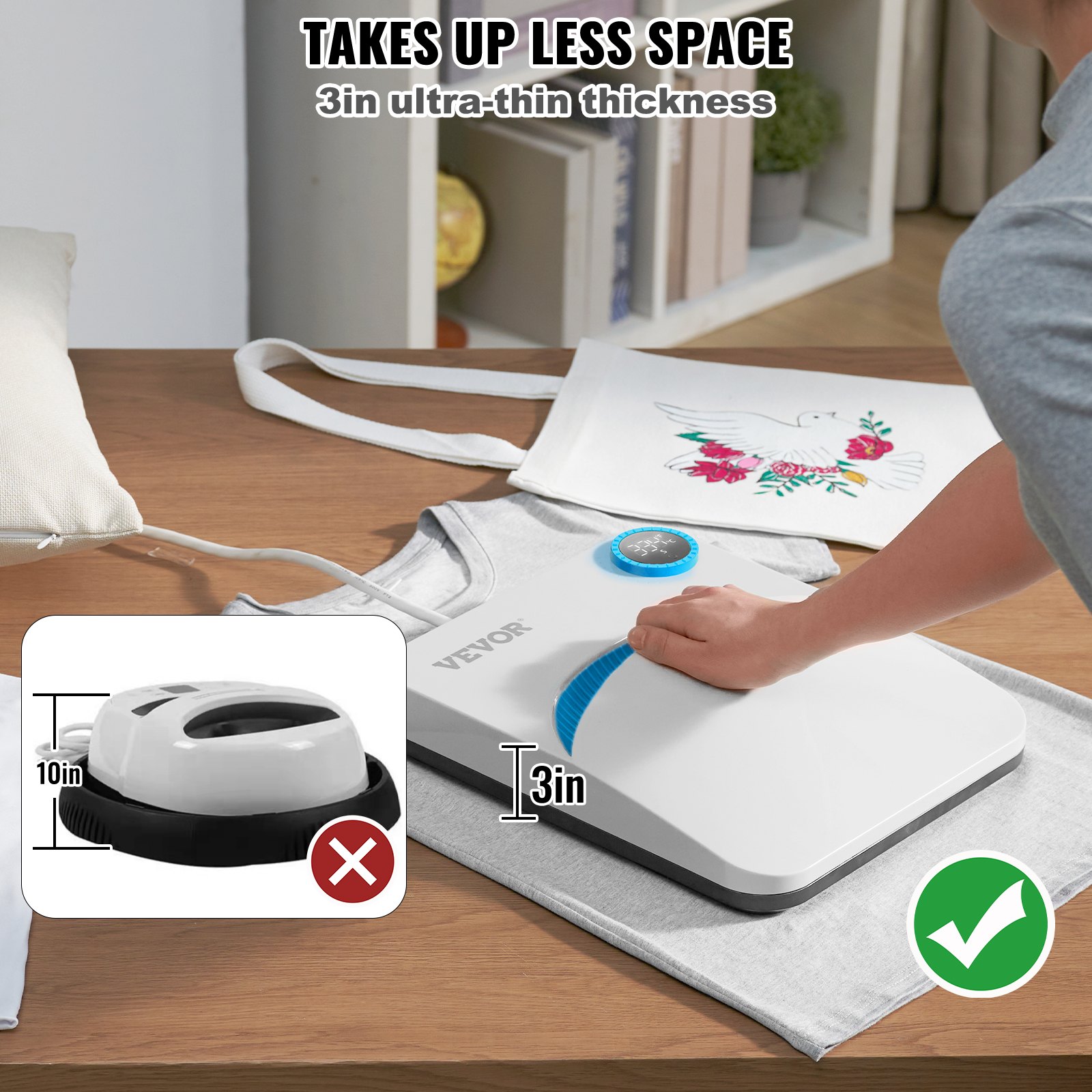 VEVOR Heat Press, 30 x 25 cm, Portable T-Shirt Printing, Multifunctional Sublimation Transfer Heat Press, Easy Iron-On Press for T-Shirts/Bags/Pillows/HTV Vinyl Projects