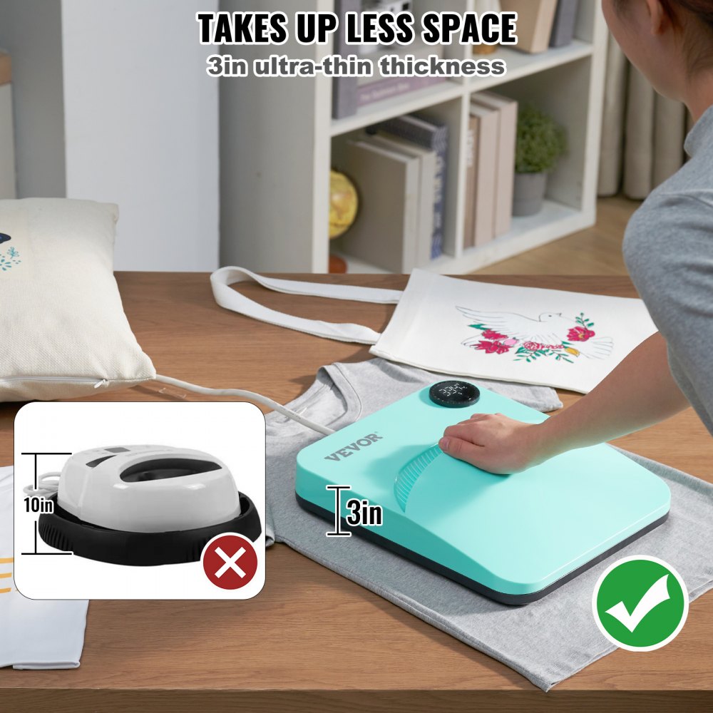 VEVOR Heat Press, 10 x 12 inch, Portable T-Shirt Printing, Multifunctional Sublimation Transfer Heat Press, Easy Iron-On Press for T-Shirts/Bags/Pillows/HTV Vinyl Projects