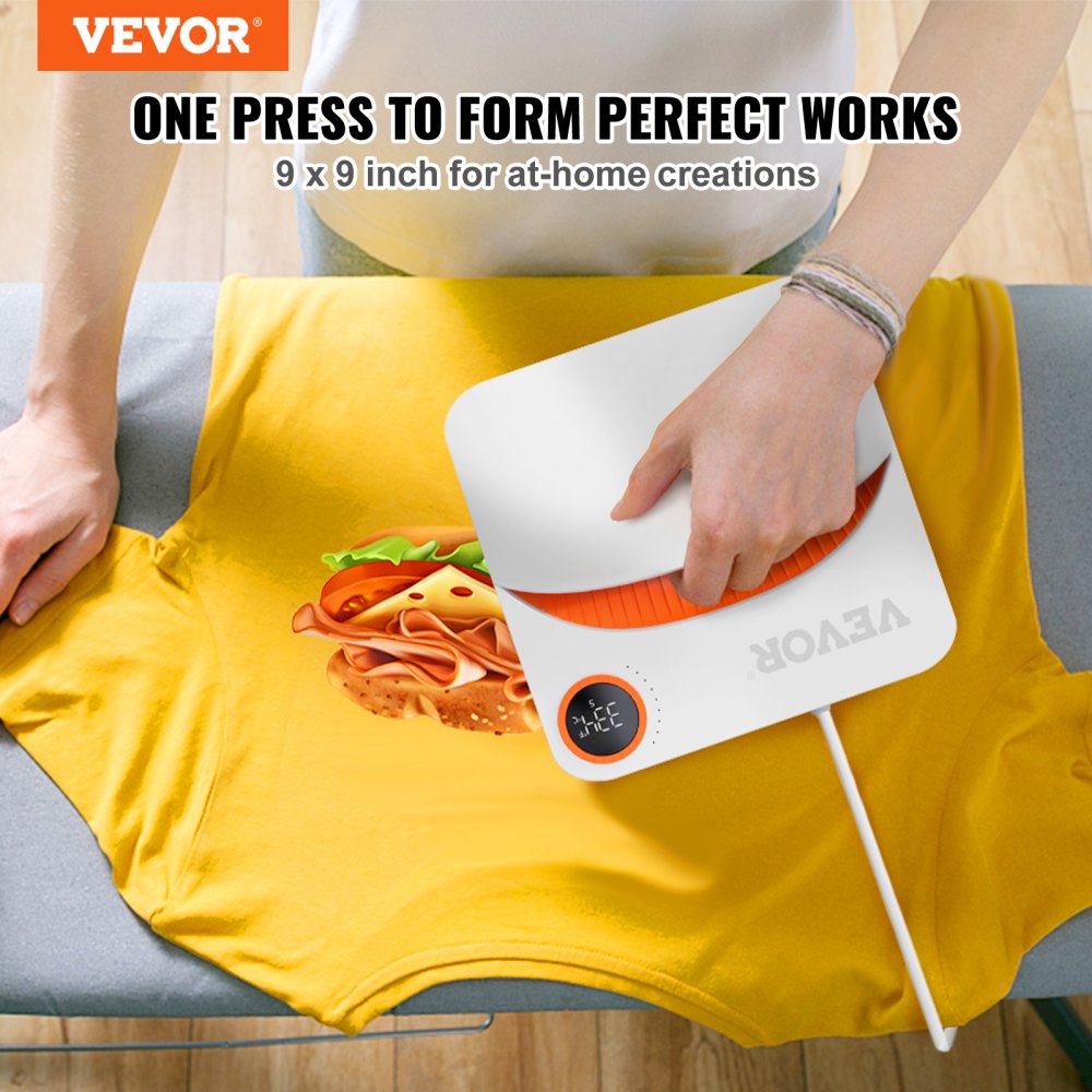 VEVOR Prensa de Calor Portátil 22.8x22.8 cm para Camisetas de Bricolaje Máquina de Prensa de Calor Portátil 670W Prensa de Transferencia de Calor Temperatura 40-205°C por Uso Doméstico Bricolaje