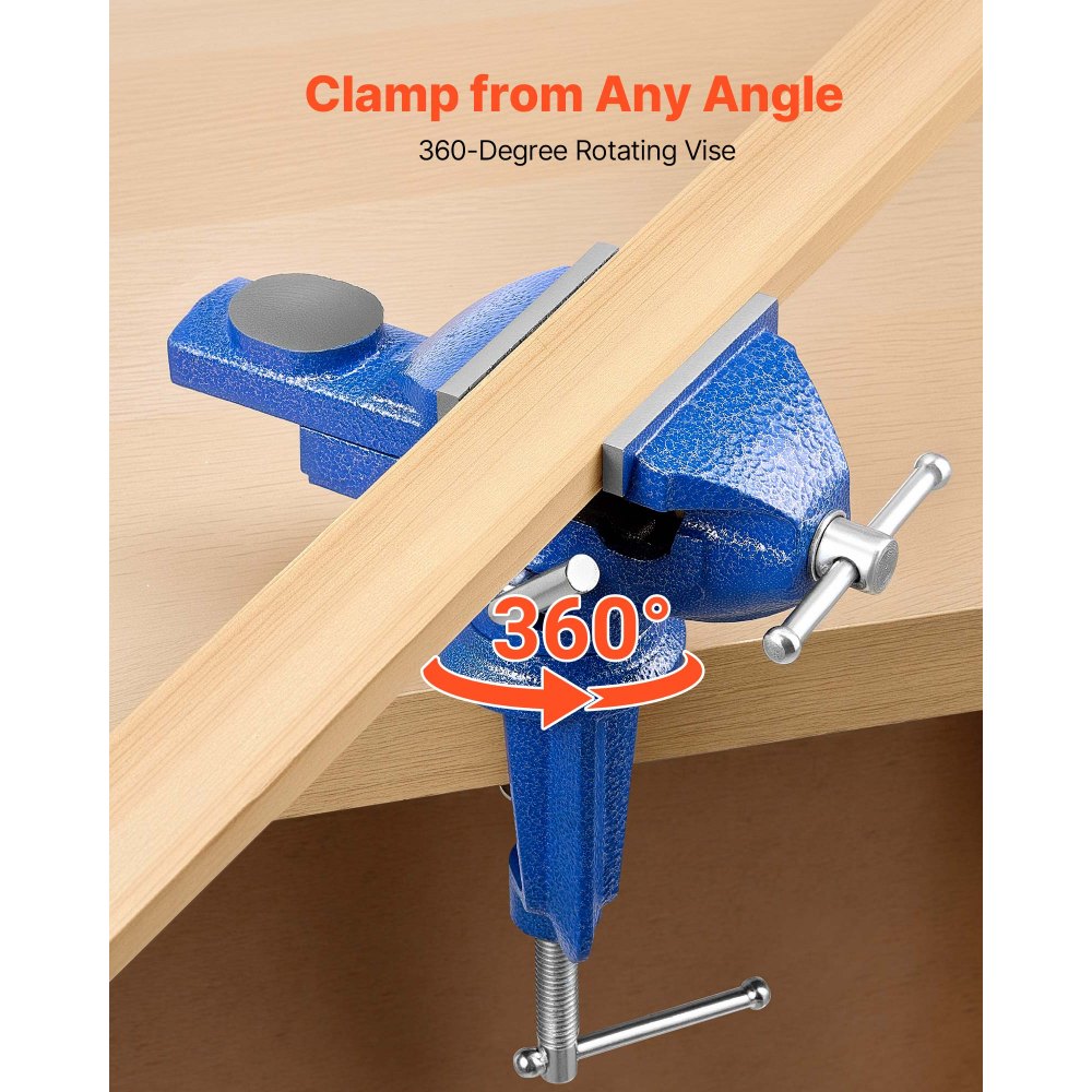 VEVOR Tornillo de Banco de Mesa, con Base Giratoria de 360°, Fabricado en Hierro Fundido, para Carpintería, Perforación de Metal, Grabado, Rectificado, Soldadura y Corte, 160 x 90 x 195 mm, Azul