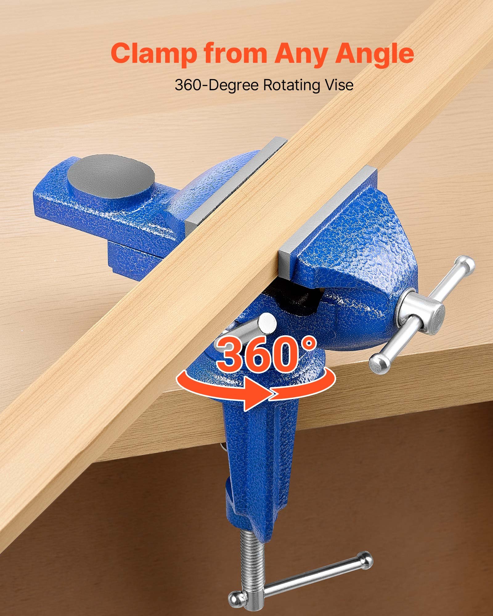 VEVOR Tornillo de Banco de Mesa, con Base Giratoria de 360°, Fabricado en Hierro Fundido, para Carpintería, Perforación de Metal, Grabado, Rectificado, Soldadura y Corte, 160 x 90 x 195 mm, Azul