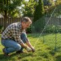 VEVOR Temporary Fence with Posts, 0.9 x 50m Plastic Mesh Fencing, Garden Safety Fences Netting with Double-Spike Stakes & Guy Ropes, Temporary Fence for Dogs, Chickens, Plants, Outdoor Yards