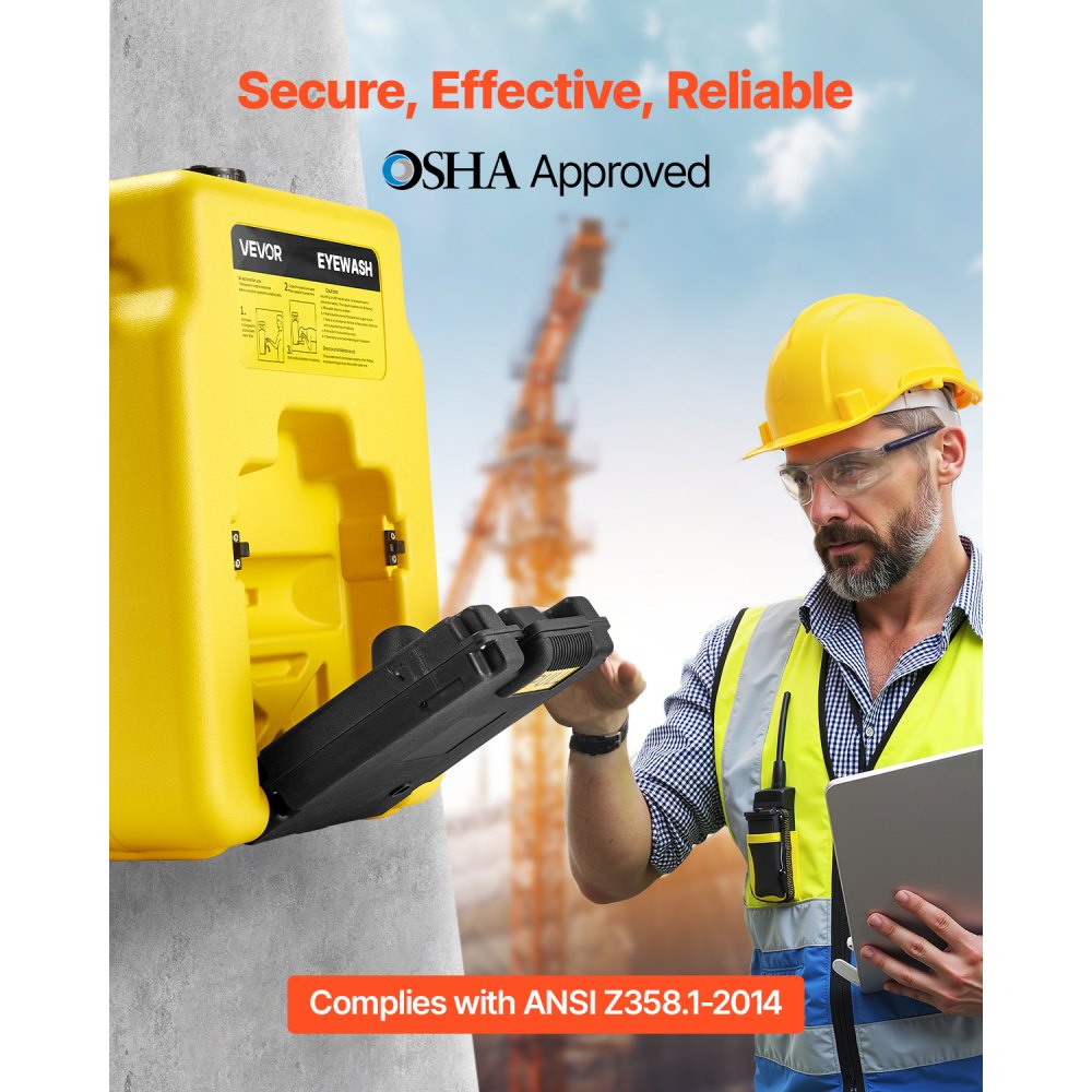 VEVOR Eyewash Station 53 L, OSHA-approved wall-mounted/flat-surface eyewash unit, eye cleaning device with 2 nozzles, first aid eyewash units for schools, laboratories, factories, yellow