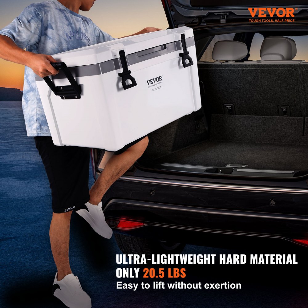 VEVOR Nevera Rígida Portátil 49,2L 45-50 Latas Nevera de Plástico Rígido con Aislamiento Hermético de Espuma LLDPE para Mantener Fría Comida Bebidas para Senderismo Pícnic Camping Viaje, 62,5x43x45 cm