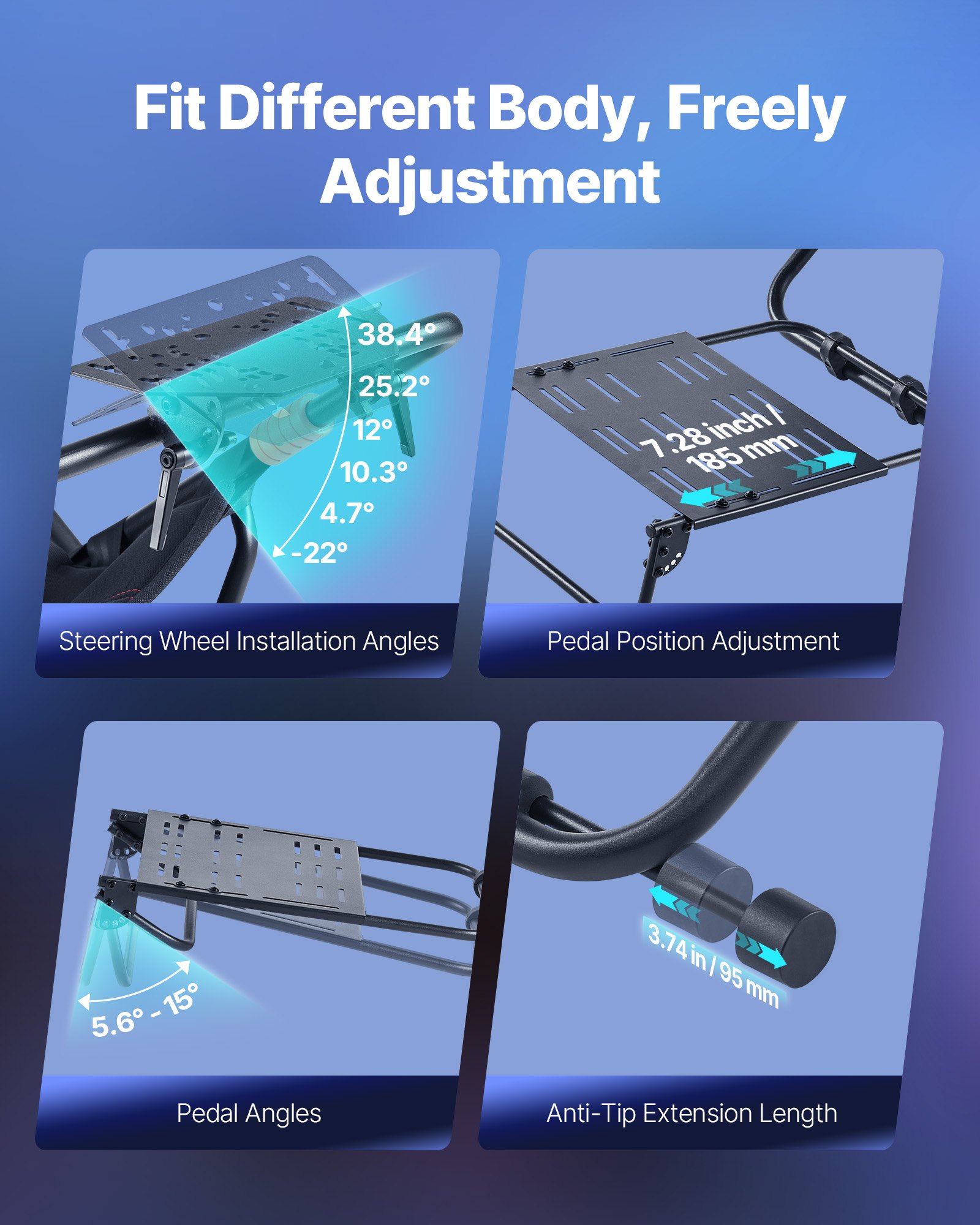 VEVOR Soporte Portátil para Volante de Carreras, Plegable y Ajustable, Soporte de Volante, Ajuste del Ángulo, Compatible con Logitech G923/G920/G29, Thrustmaster T248P, Fanatec, Hori, Mad Catz, Negro