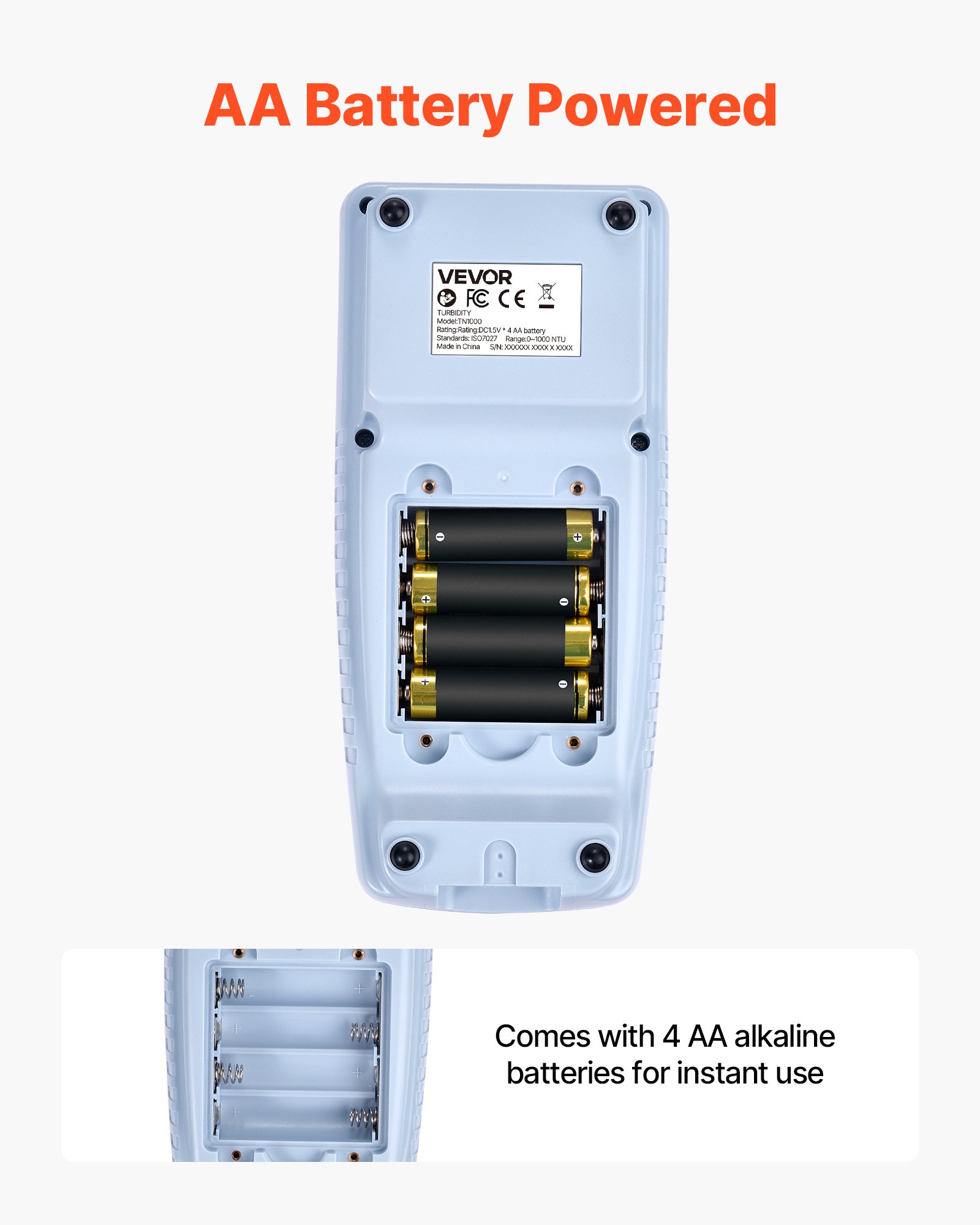 VEVOR Turbidímetro Portátil Rango de Medición 0-1000 NTU Medidor de Turbidez de Luz Roja, Lectura Rápida, con Soluciones de Calibración, Viales de Muestra, Estuche de Transporte, para Campo, Planta