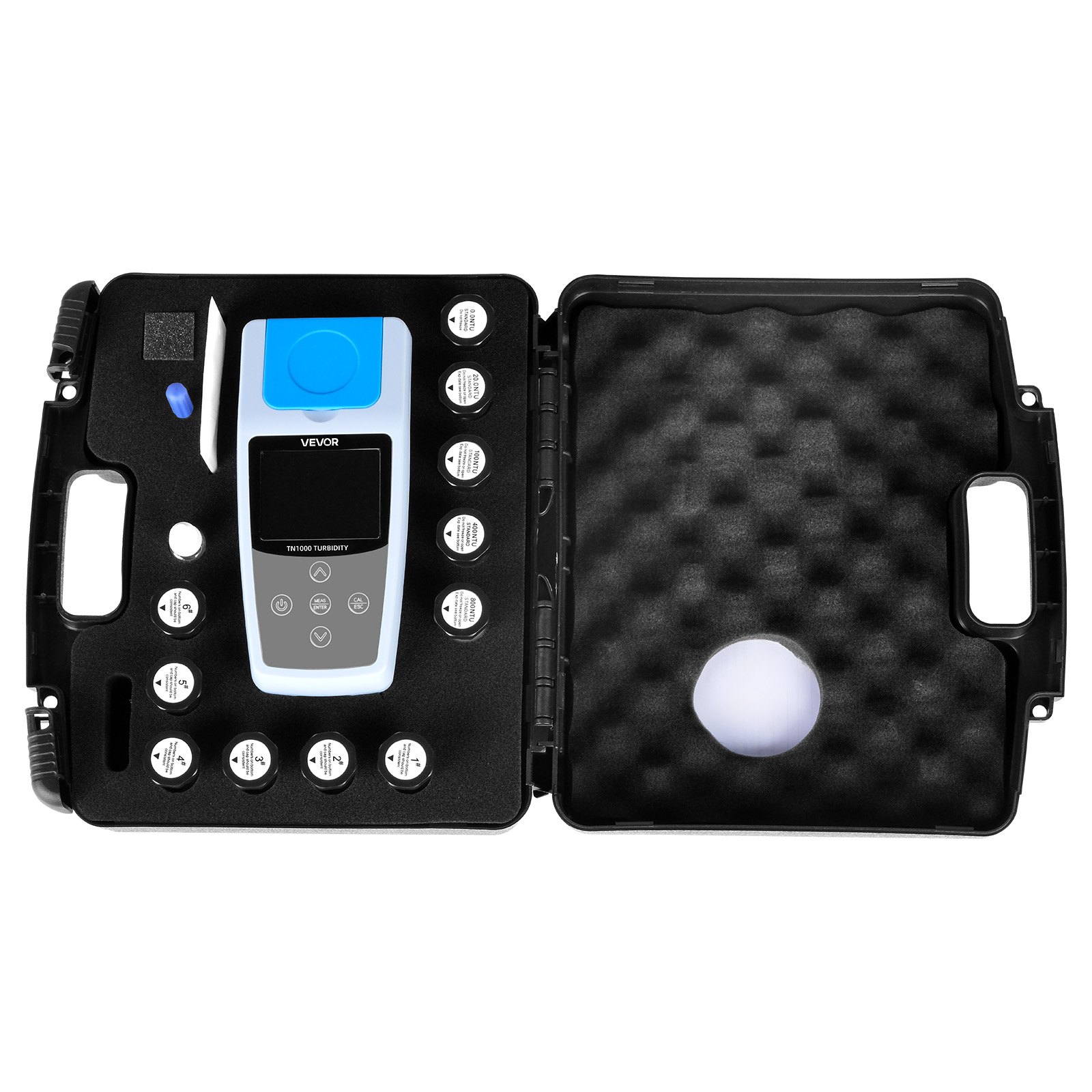 VEVOR Turbidímetro Portátil Rango de Medición 0-1000 NTU Medidor de Turbidez de Luz Roja, Lectura Rápida, con Soluciones de Calibración, Viales de Muestra, Estuche de Transporte, para Campo, Planta