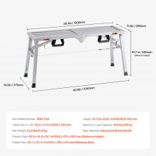 VEVOR Plataforma de Trabajo Portátil Carga de 180 kg 1040 x 375 x 500 mm Plata