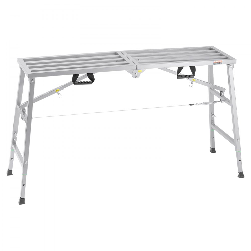 VEVOR Plataforma de Trabajo, Altura Ajustable de 4 Velocidades, Escalera de Acero de Aleación Plegable, Carga de 360 kg, Pies de Goma Antideslizantes, para Limpieza y Lavado, 1450 x 495 x 700 mm