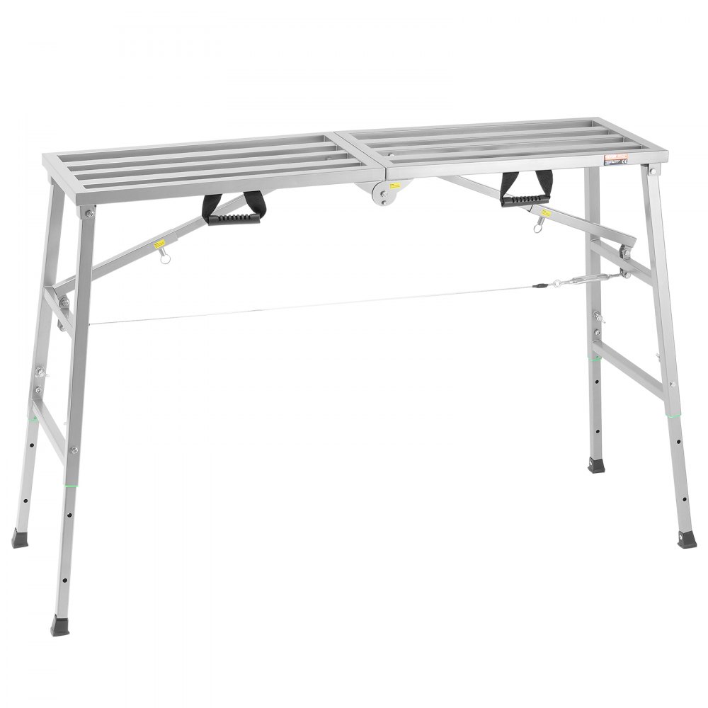 VEVOR Plataforma de Trabajo, Altura Ajustable de 4 Velocidades, Escalera de Acero de Aleación Plegable, Carga de 360 kg, Pies de Goma Antideslizantes, para Limpieza y Lavado, 1450 x 495 x 700 mm