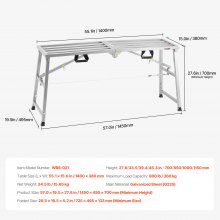 VEVOR Plataforma de Trabajo Portátil Carga de 360 kg 1450 x 495 x 700 mm Plata