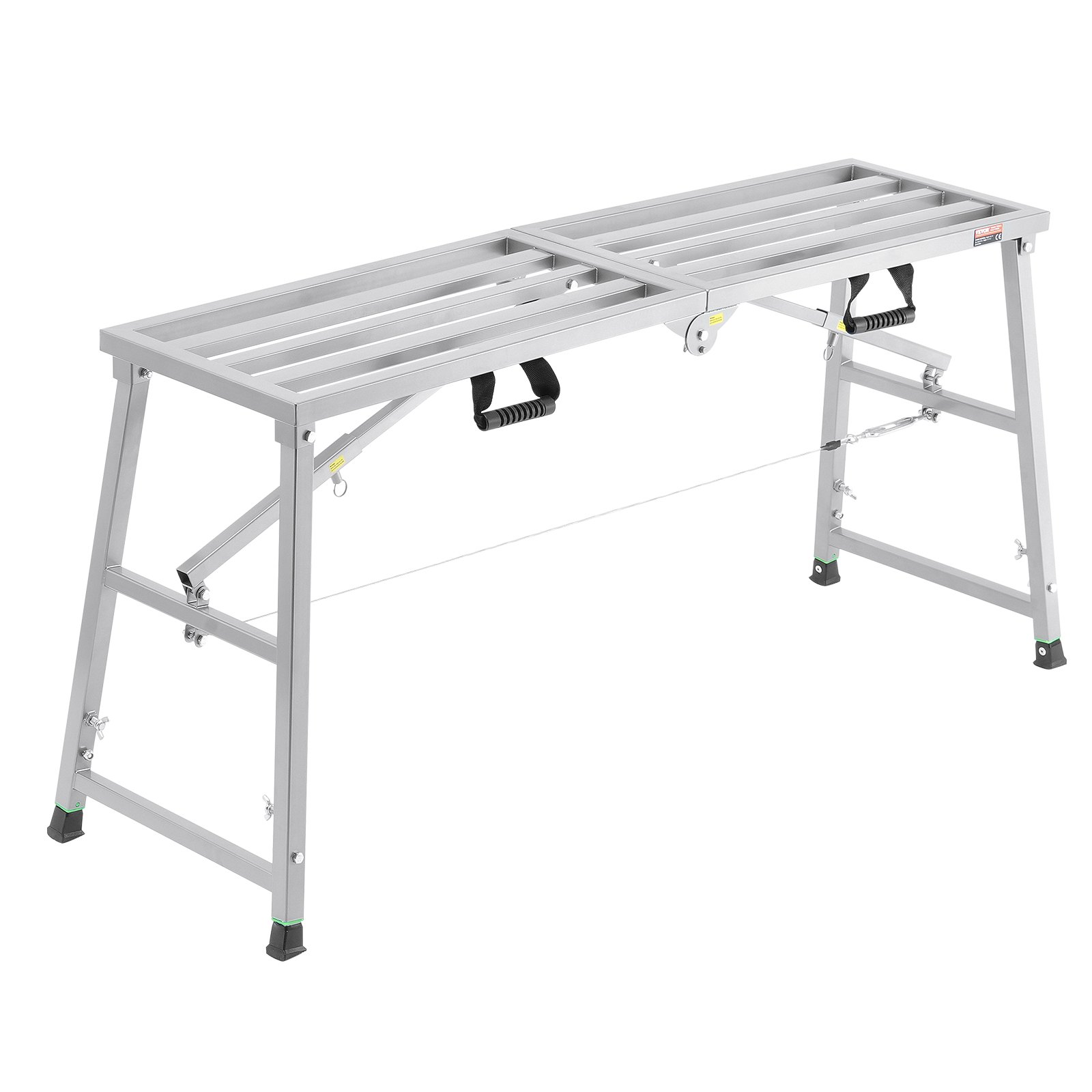 VEVOR Plataforma de Trabajo, Altura Ajustable de 4 Velocidades, Escalera de Acero de Aleación Plegable, Carga de 360 kg, Pies de Goma Antideslizantes, para Limpieza y Lavado, 1450 x 495 x 700 mm