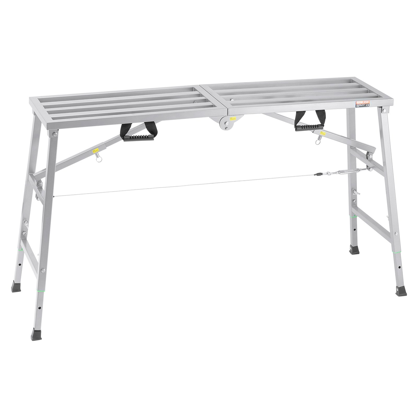 VEVOR Plataforma de Trabajo, Altura Ajustable de 4 Velocidades, Escalera de Acero de Aleación Plegable, Carga de 360 kg, Pies de Goma Antideslizantes, para Limpieza y Lavado, 1450 x 495 x 700 mm